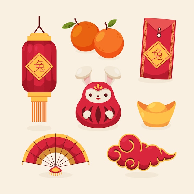 Free Vector  Flat chinese new year celebration elements collection