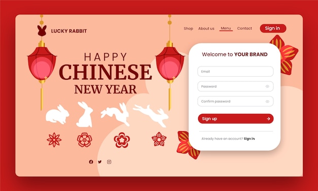 Flat chinese new year celebration landing page template