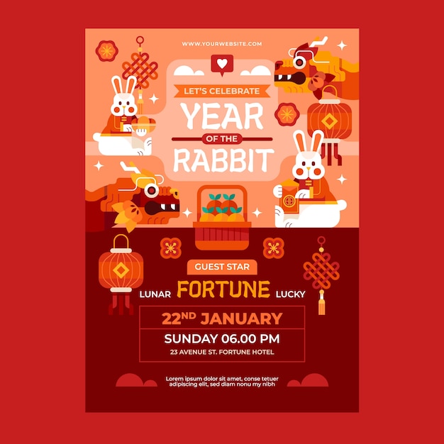 Free vector flat chinese new year celebration vertical poster template