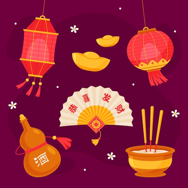 Free vector flat chinese new year design elements collection