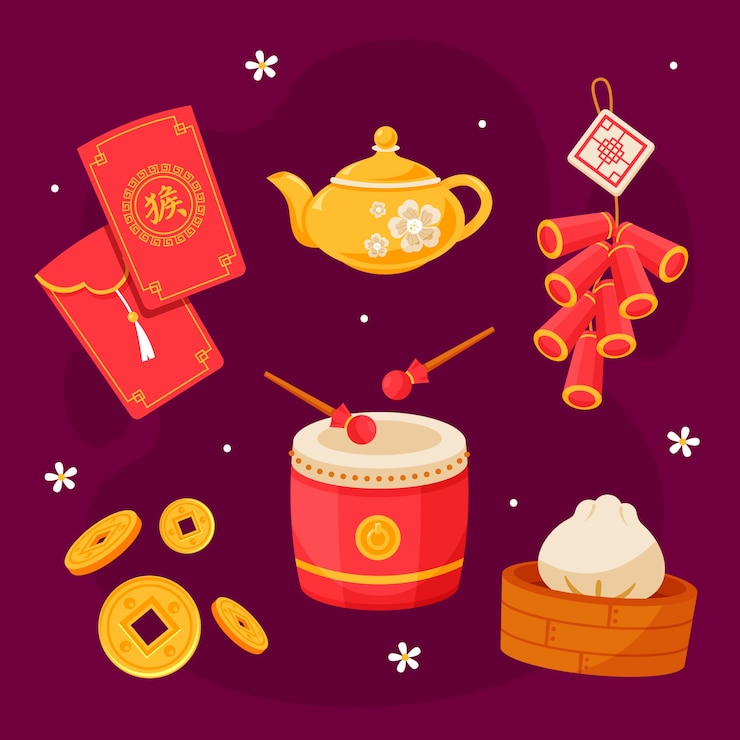 Free Vector flat chinese new year design elements collection