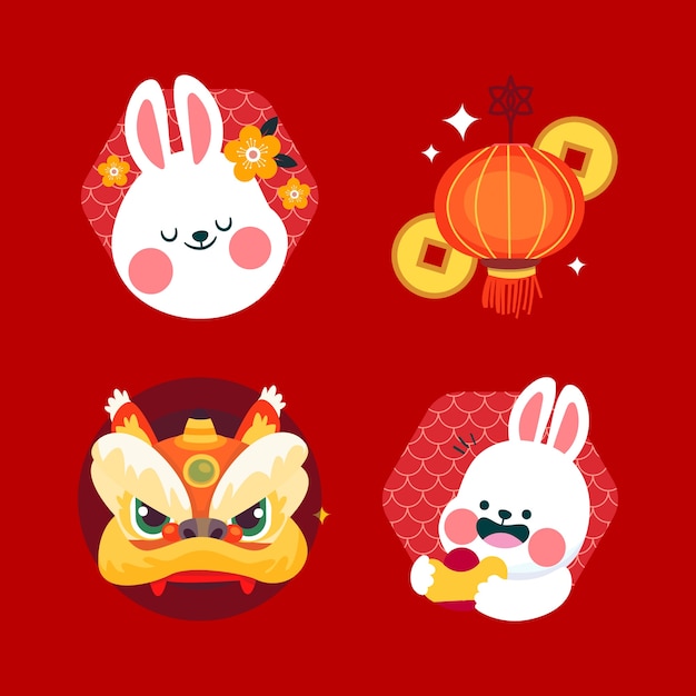 Flat chinese new year design elements collection