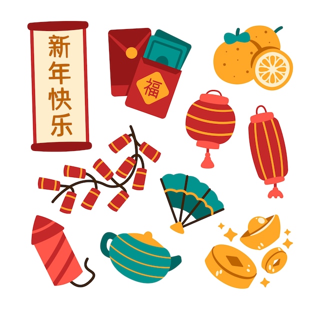 Flat chinese new year elements collection