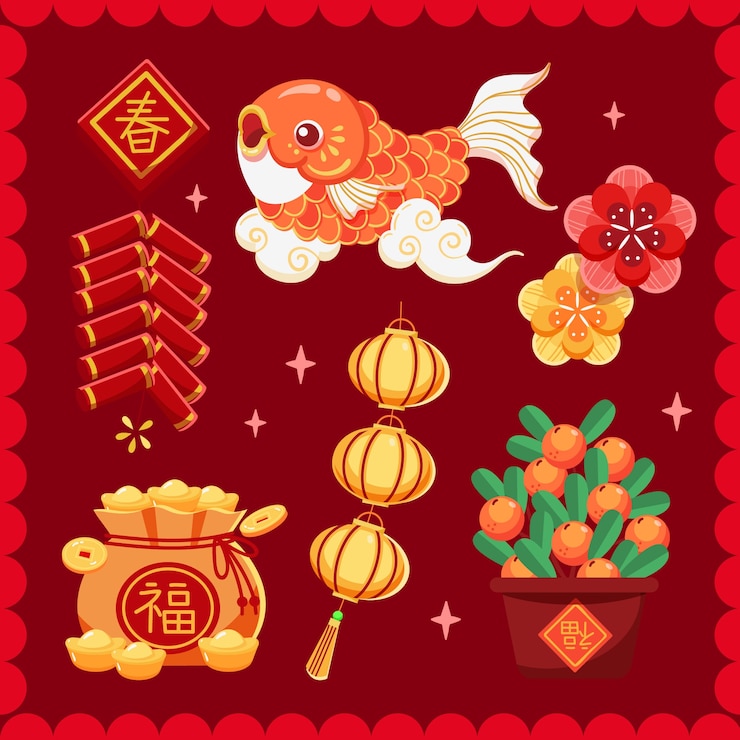 Free Vector flat chinese new year elements collection