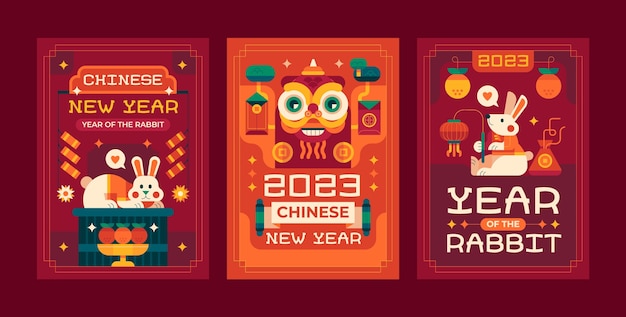 Flat chinese new year festival celebration greeting cards collection