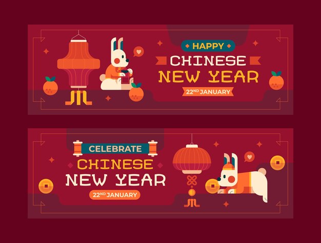 flat chinese new year festival celebration horizontal banners set