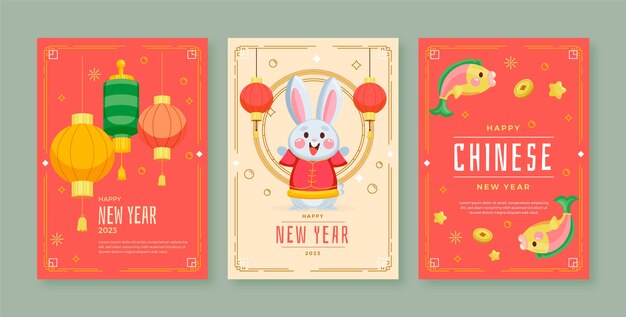 Flat chinese new year greeting cards collection