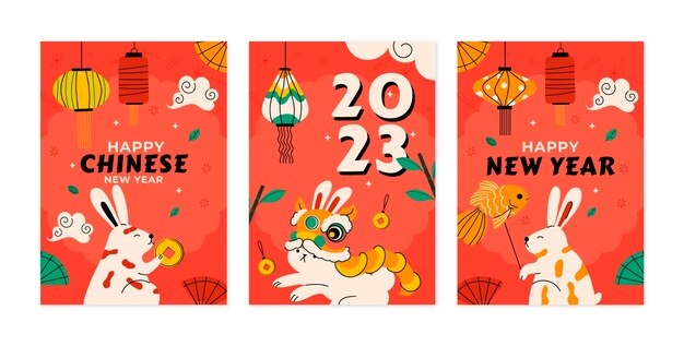 Flat chinese new year greeting cards collection