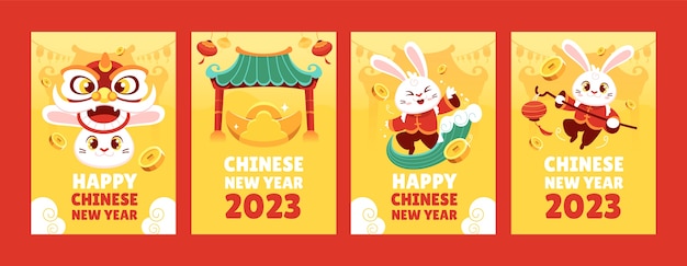 Free vector flat chinese new year greeting cards collection