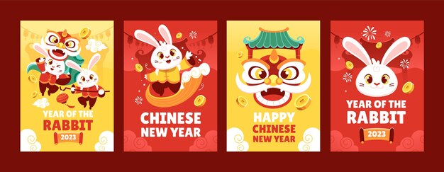 Flat chinese new year greeting cards collection