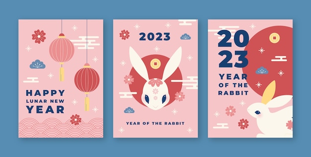 Free vector flat chinese new year greeting cards collection