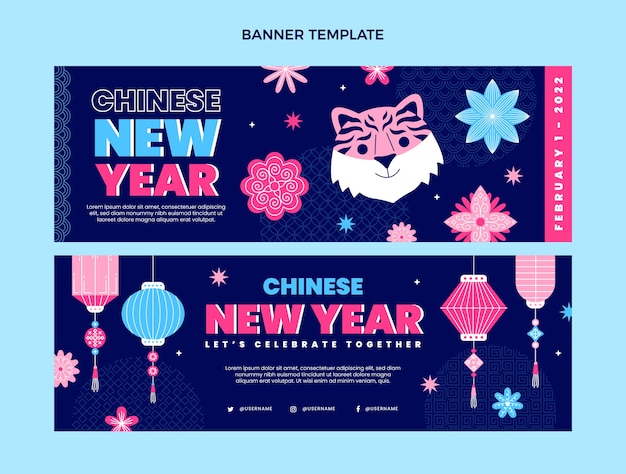 Flat chinese new year horizontal banners set