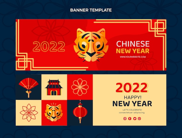 Flat chinese new year horizontal banners set