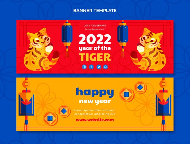 Flat chinese new year horizontal banners set