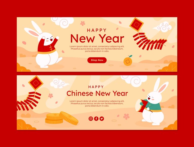 Flat chinese new year horizontal banners set