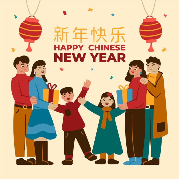 Flat chinese new year illustration