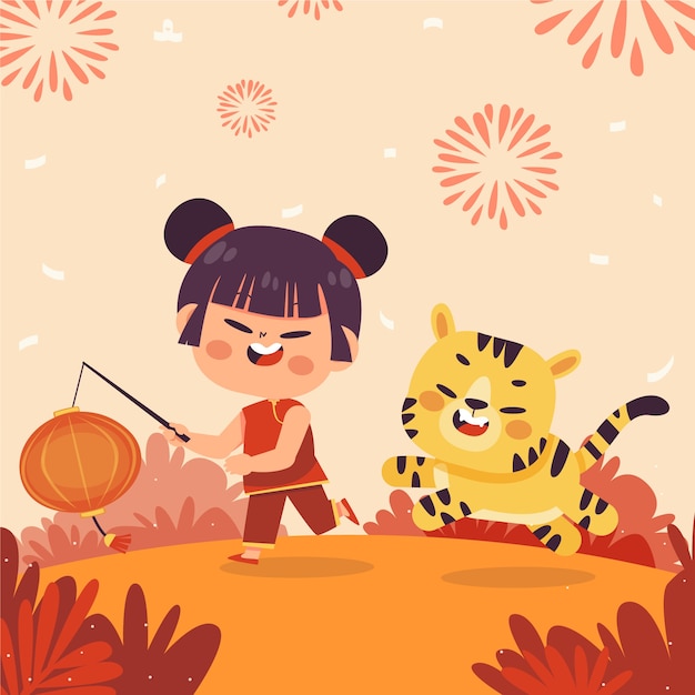 Flat chinese new year illustration Premium Vector