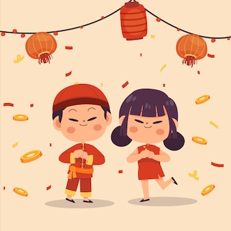 Flat chinese new year illustration Premium Vector