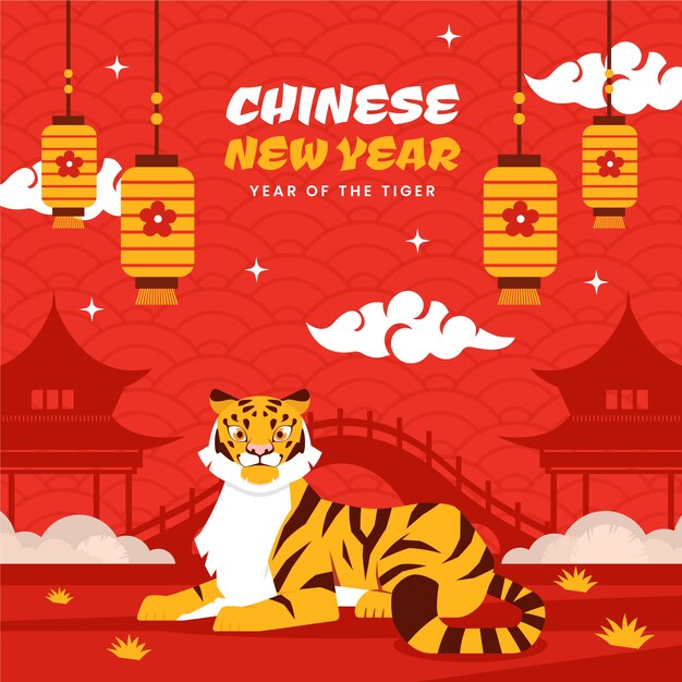 Flat chinese new year illustration