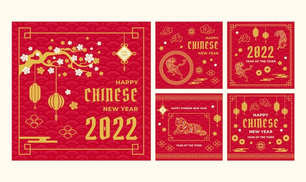 Flat chinese new year instagram posts collection