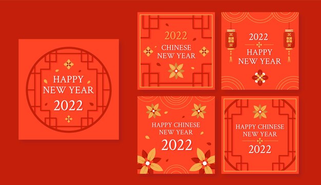 Flat chinese new year instagram posts collection