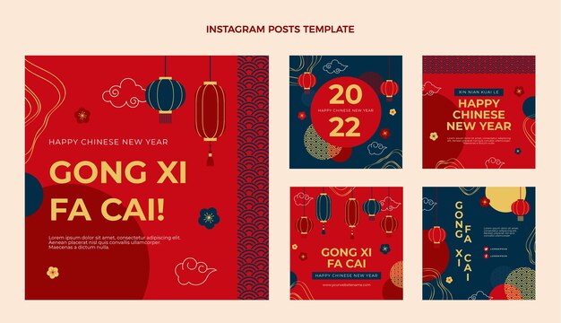 Flat chinese new year instagram posts collection