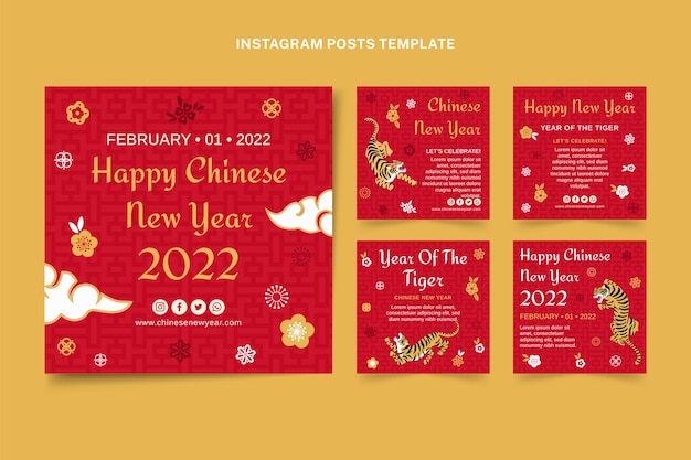 Flat chinese new year instagram posts collection