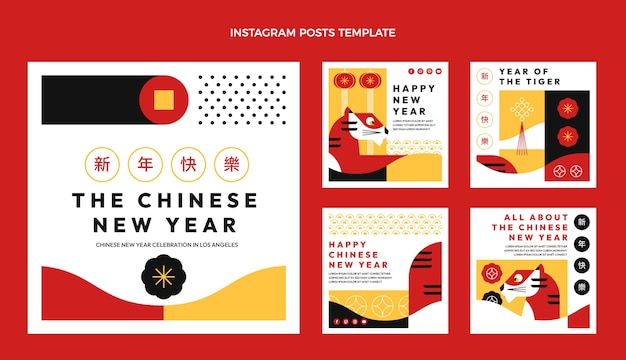 Flat chinese new year instagram posts collection