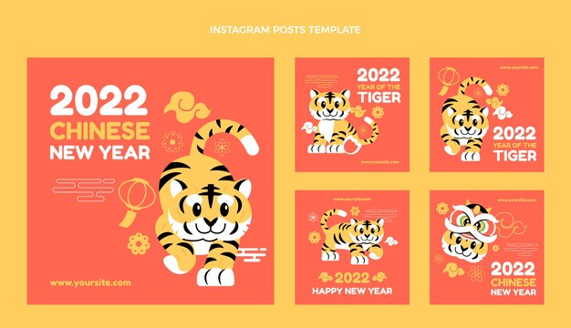 Flat chinese new year instagram posts collection