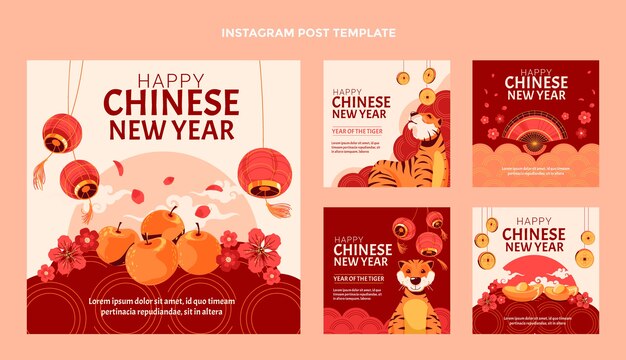 Flat chinese new year instagram posts collection