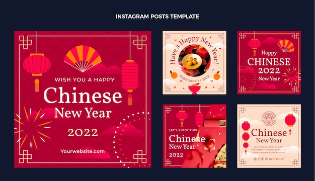 Flat chinese new year instagram posts collection