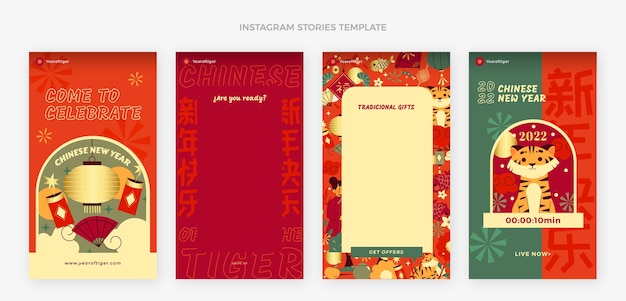 Бесплатное векторное изображение Коллекция историй instagram в плоском стиле