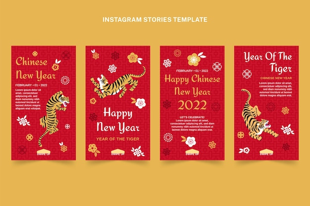 Vettore gratuito raccolta di storie di instagram di capodanno cinese piatto