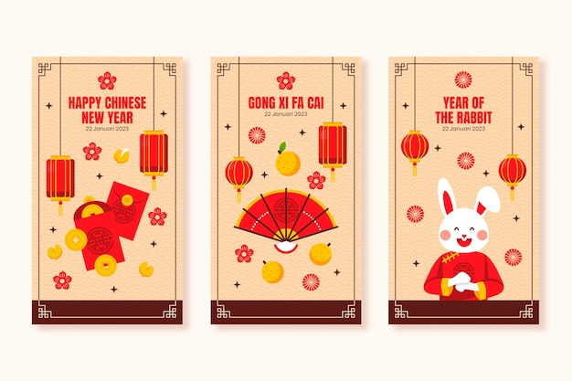 Flat chinese new year instagram stories collection