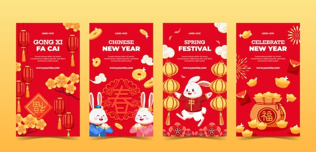 Flat chinese new year instagram stories collection