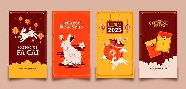 Free vector flat chinese new year instagram stories collection