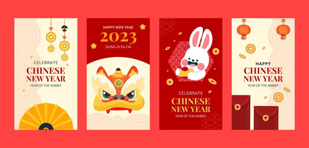 Flat chinese new year instagram stories collection