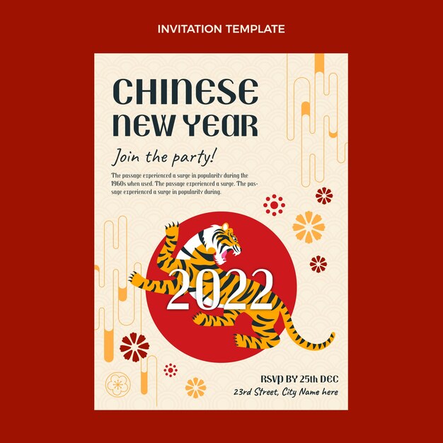 Flat chinese new year invitation template