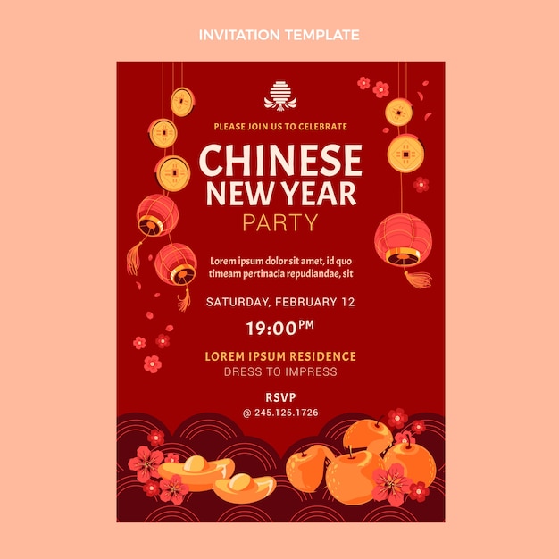 Free vector flat chinese new year invitation template