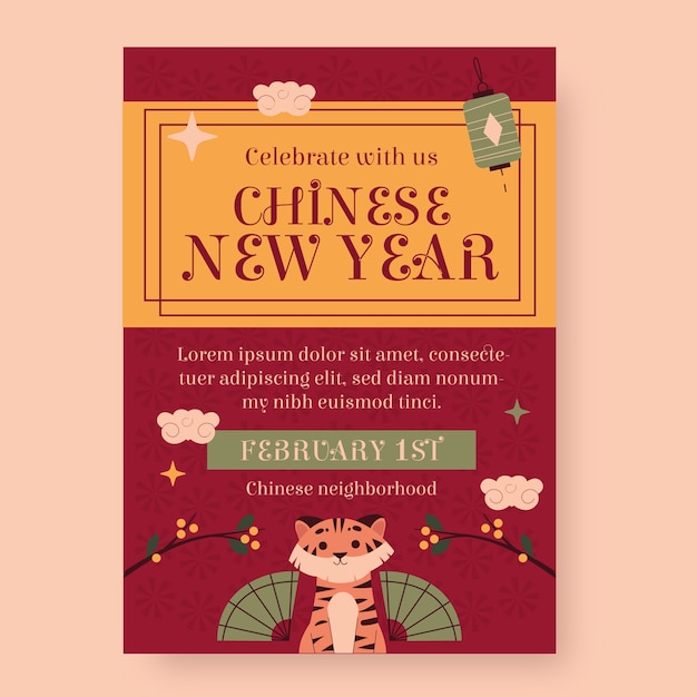 Flat chinese new year invitation template