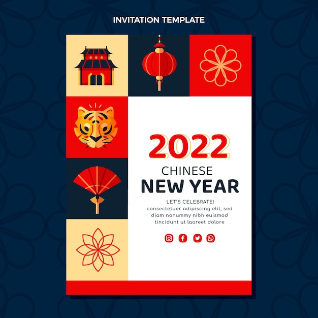 Free vector flat chinese new year invitation template