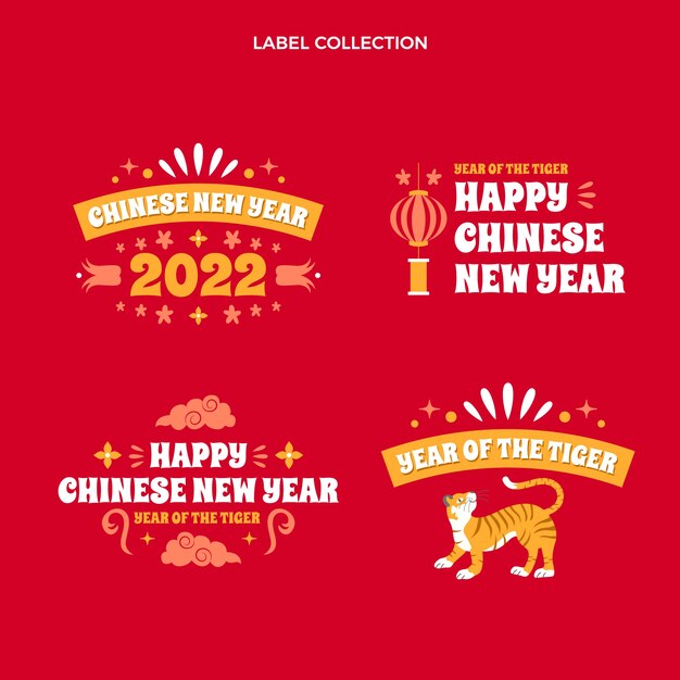 Flat chinese new year labels collection