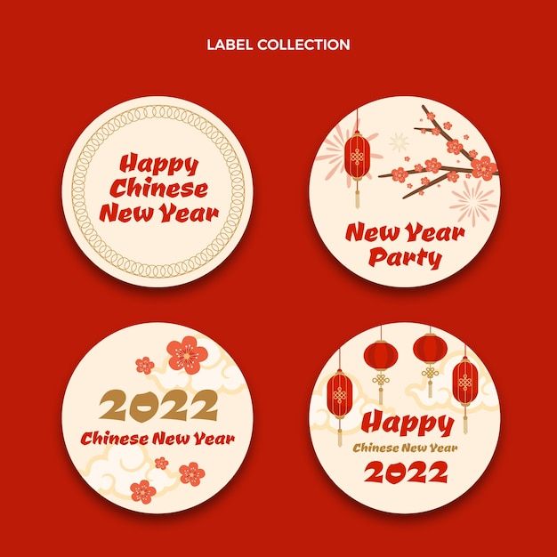 Flat chinese new year labels collection