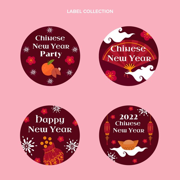 Flat chinese new year labels collection