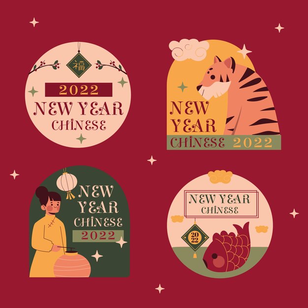 Flat chinese new year labels collection