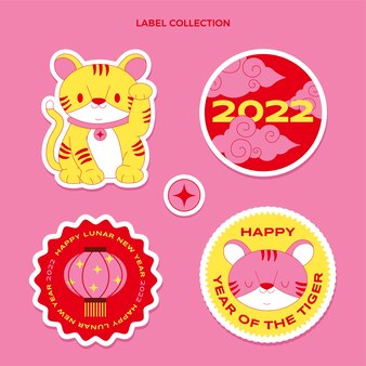 Flat chinese new year labels collection Free Vector