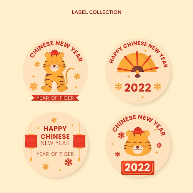 Free vector flat chinese new year labels collection