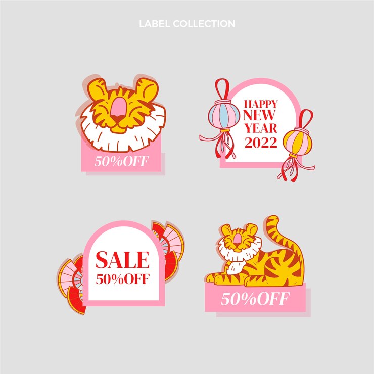 Free Vector flat chinese new year labels collection