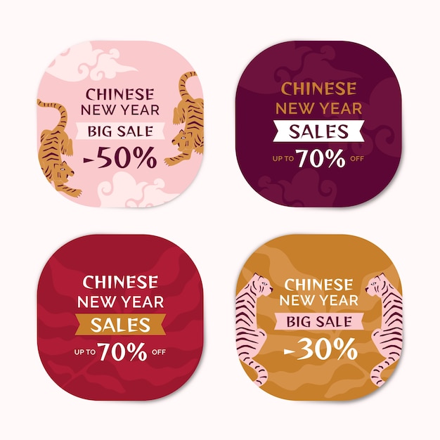 Flat chinese new year labels collection