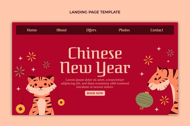 Flat chinese new year landing page template